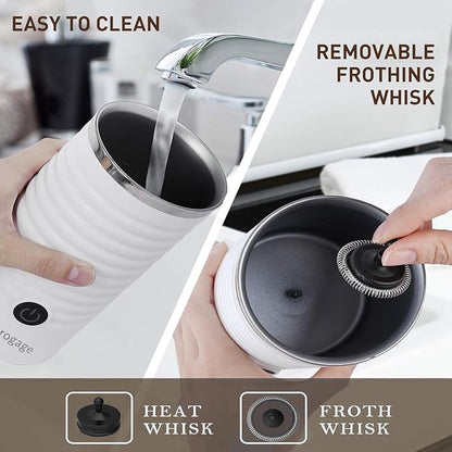 Milk Frother, Automatic Milk Steamer and Heater, 4-in-1 Multifunction Electric Hot and Cold Foam Maker and Milk Warmer for Latte, Cappuccinos, Macchiato, White