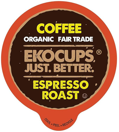 EKOCUPS Organic Espresso Roast Coffee Pods, Extra 30% More Coffee Per Cup, Artisan Fair Trade Dark Roast, Espresso Coffee for Keurig K Cup Machines, Recyclable Pods, 40 Count