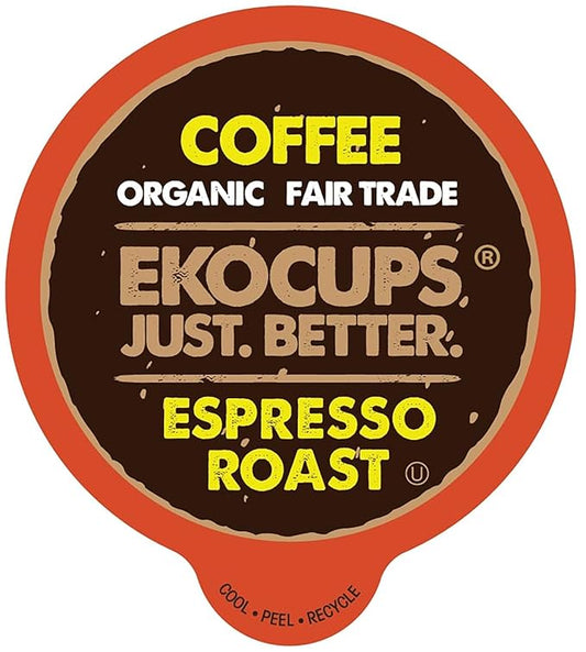 EKOCUPS Organic Espresso Roast Coffee Pods, Extra 30% More Coffee Per Cup, Artisan Fair Trade Dark Roast, Espresso Coffee for Keurig K Cup Machines, Recyclable Pods, 40 Count