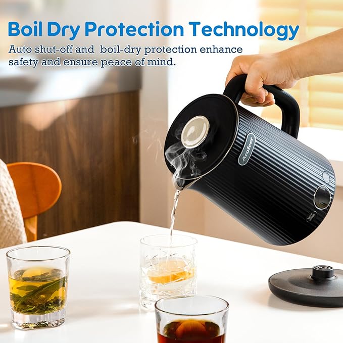 Arofeer® 1.7L(57oz) Large Electric Kettle Temperature Control, 7+Cups Electric Tea Kettle for Coffee&Tea, 2 quarts Big Hot Water Kettle Electric with,1200W,Keep Warm-Black