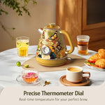 Load image into Gallery viewer, Hazel Quinn X Eduardo Recife Electric Kettle - 1200W Fast Water Boiling, 1.7L/57oz, All 304 Stainless Steel Interior, BPA-Free, Auto Shut-Off, Cordless Retro Teapot with Thermometer - Floral Patterned