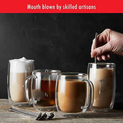 ZWILLING Sorrento Plus 4-pc Double Wall Glass Coffee Mugs, Insulated Coffee Mug, Clear