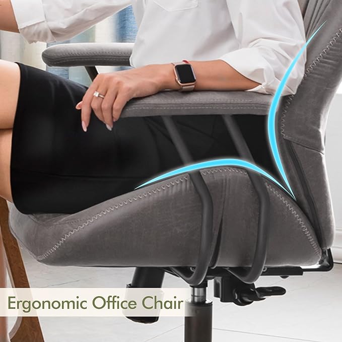 High Back Office Chair,Modern Swivel Office Chair,Black Suede Fabric Gaming Chair,Height Adjustable Home Office Desk Chair with Lumbar Support