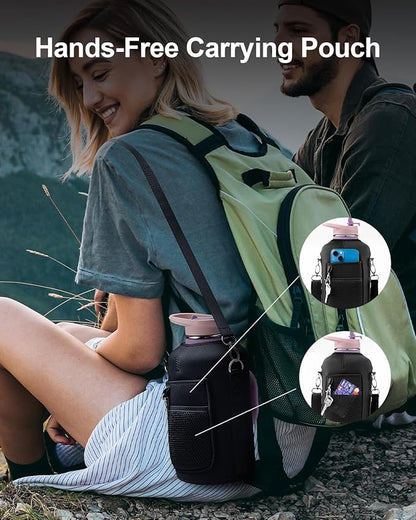 Trebo Water Bottle Insulated 64 oz with Handle,Half Gallon Double Wall Vacuum Stainless Steel Metal Large Jug with Handle, Wide Mouth Flask Mug with Carry Pouch, Keep Ice Cold 48hrs, Purple