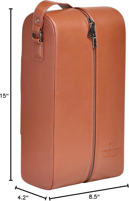 POUR & GARNISH Bourbon Whiskey & Wine Double Bottle Travel Bag with 4 Stainless Steel Double-Walled Vacuum Insulated Glasses - Makes a Great Gift!