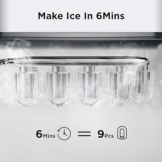 Silonn Ice Makers Countertop, 9 Bullet Ice Cubes Ready in 6 Minutes, 26lbs in 24Hrs Portable Ice Maker Machine Self-Cleaning, 2 Sizes of Bullet-Shaped Ice for Home Kitchen Office Bar Party, White