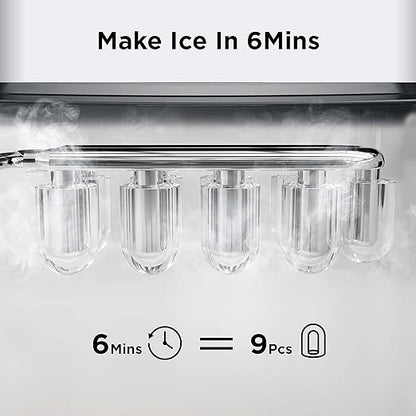 Silonn Ice Makers Countertop, 9 Bullet Ice Cubes Ready in 6 Minutes, 26lbs in 24Hrs Portable Ice Maker Machine Self-Cleaning, 2 Sizes of Bullet-Shaped Ice for Home Kitchen Office Bar Party, White
