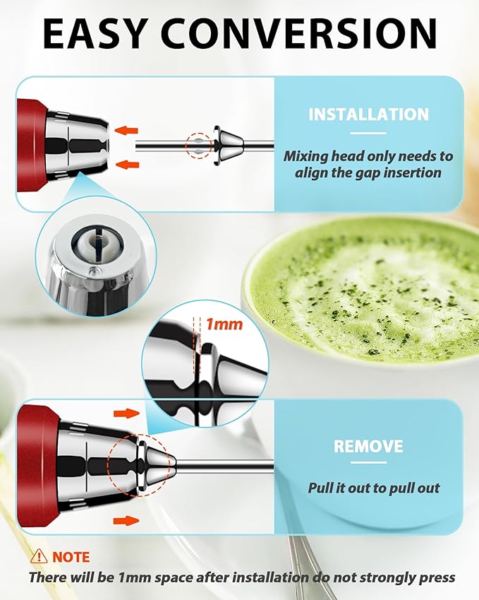 Milk Frother Rechargeable Handheld-Electric Whisk 3 Speed Adjustable, Frother Wand Coffee with 3 Stainless Whisks, Electric Foam Maker, Drink Mixer Blender for Latte Cappuccino Matcha Egg