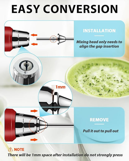 Milk Frother Rechargeable Handheld-Electric Whisk 3 Speed Adjustable, Frother Wand Coffee with 3 Stainless Whisks, Electric Foam Maker, Drink Mixer Blender for Latte Cappuccino Matcha Egg