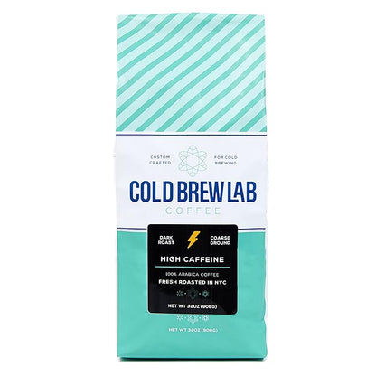 Cold Brew Coarse Ground Coffee, High Caffeine Blend, Dark Roast, 2 LB, Extra Strong, Cold Brewing & French Press