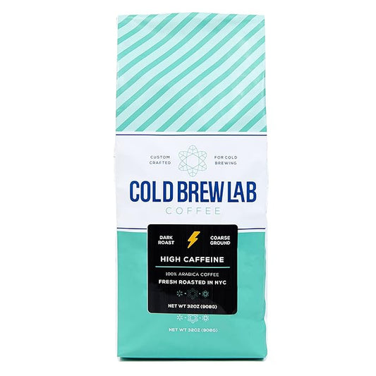 Cold Brew Coarse Ground Coffee, High Caffeine Blend, Dark Roast, 2 LB, Extra Strong, Cold Brewing & French Press