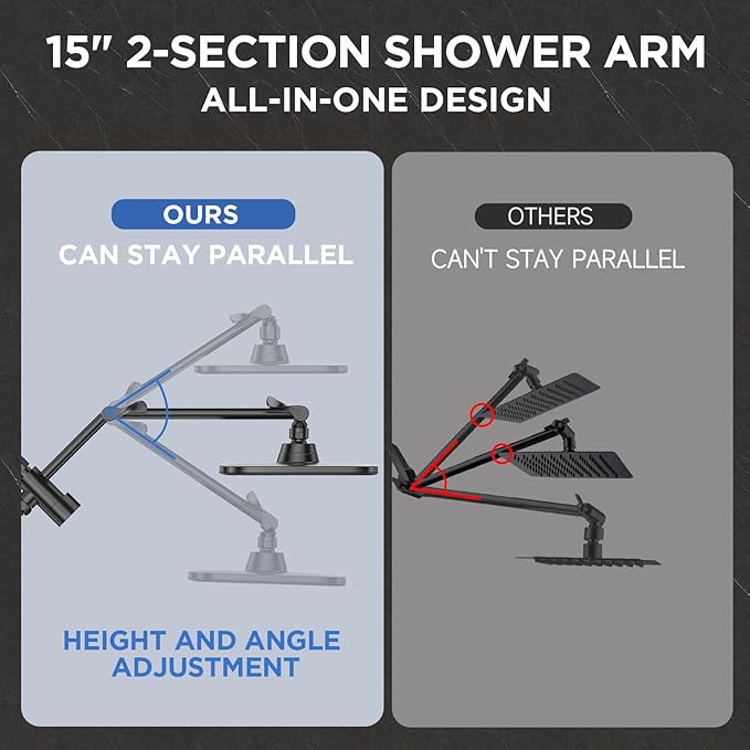 Veken Wide Rain Shower Head with Multi-Modes Handheld Water Spray,High Pressure Showerhead Combo with Arm for Bathroom Accessories,Home Decor Adjustable Dual Shower with Anti-Clog Nozzles,Matte Black