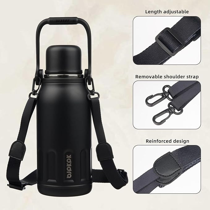 BJPKPK Insulated Water Bottle 40oz Stainless Steel Water Bottles with Handle and Cup Lid Travel Metal Thermal Flask,Black