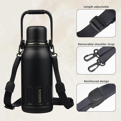 BJPKPK Insulated Water Bottle 40oz Stainless Steel Water Bottles with Handle and Cup Lid Travel Metal Thermal Flask,Black