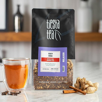Tiesta Tea - Cozy Chai, Loose Leaf, Spiced Chai Rooibos Tea, Premium Caffeine-Free Herbal Blend, Makes Hot or Iced & Up to 200 Cups, 16oz Resealable Bulk Pouch
