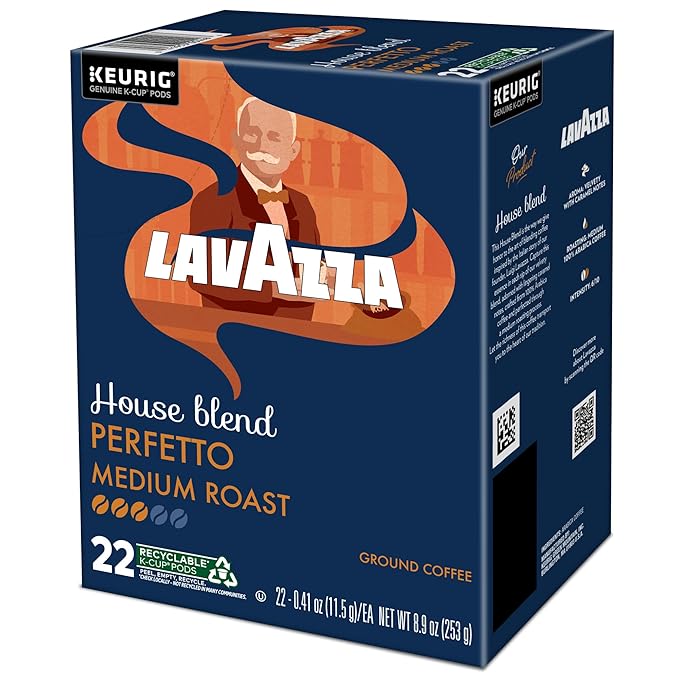 Lavazza House Blend Perfetto, Single-Serve Keurig K-Cup Pods, Medium Roast Coffee, 88-Count Box (4 Packs of 22)