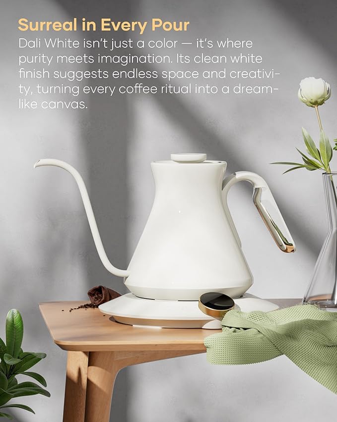 Cocinare FLOW M6 Pro Electric Gooseneck Kettle, ±0.5℉ Temperature Control for Pour-over Coffee & Tea, Stainless Steel Interior, Quick Heating for Boiling Water (Dali White)