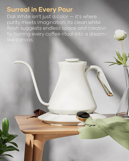 Cocinare FLOW M6 Pro Electric Gooseneck Kettle, ±0.5℉ Temperature Control for Pour-over Coffee & Tea, Stainless Steel Interior, Quick Heating for Boiling Water (Dali White)