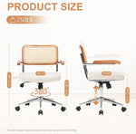Load image into Gallery viewer, Rattan Office Chairs, Modern Rattan Desk Chair with Natural Back &amp; Wood Armrest, Small Upholstered Tufted Leather Home Office Desk Chairs for Home Office, Bedroom, Study, White