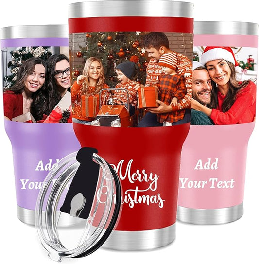 Personalized Tumbler with Pictures/Text- Custom Coffee Mug Cup 30 Oz with Lid - Customized Employee Appreciation Gifts - Christmas Gifts for Men Women - Customized By Enterprise (30 Oz-Print)
