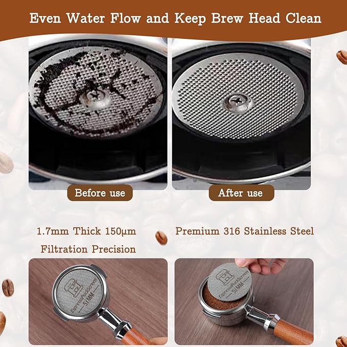 51mm Espresso Tamper Set - Spring-loaded Coffee Tamper, Adjustable Depth Espresso Distributor Leveler, Magnetic Dosing Funnel Aluminum Metal, Reusable Puck Screen, Fit for 51mm Portafilters