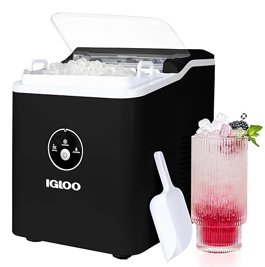 Igloo Countertop Nugget Ice Maker, Produces 30 Pounds Daily First Batch in 8 Minutes, 1.75-Capacity Removable Basket and 1.5-Quart Water Tank, Automatic Cleaning, Black