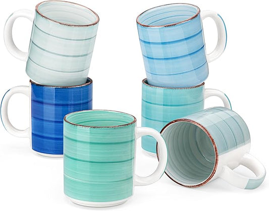 vancasso BONITA Set of 6 Stoneware Tea Coffee Cups 480 ml, Cold Colour Mug Set
