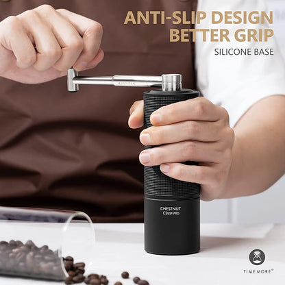 TIMEMORE Manual Coffee Grinder Chestnut C3 ESP Pro, Hand Coffee Grinder, Stainless Steel S2C Conical Burr Coffee Grinder with Foldable Handle, Adjustable Grind Setting for Espresso - Black