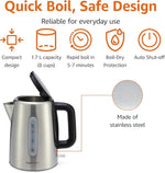 Load image into Gallery viewer, Amazon Basics Electric Stainless Steel Kettle for Tea and Coffee, BPA-Free, Fast Boiling, Auto Shut-Off, 1.8 Quarts, 1500W, Black and Silver
