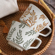 Ceramic Mug 1pcs, 11oz - Vintage Coffee Mug, Pottery Cups for Milk, Latte, Cappuccino, Tea - Porcelain Dishwasher, Microwave Safe Stoneware 1 PCS Brown Leaf Cup