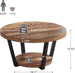 Load image into Gallery viewer, Round Coffee Table with Storage Shelf, 2-Tier Wooden Accent Center Table, Modern Industrial Living Room Furniture, Rustic Brown