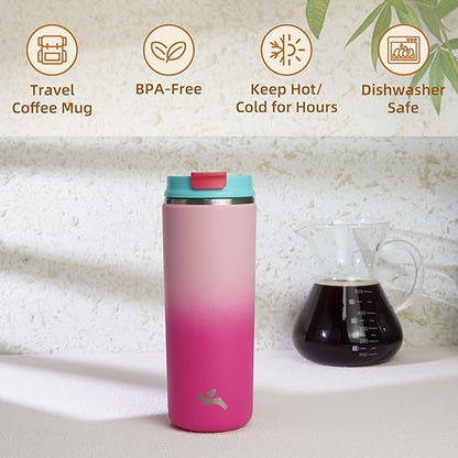Tumbler with Lid, 16 oz Travel Coffee Mug Double Wall Vacuum Stainless Steel Thermal Metal Cup Insulated Water Bottle,Cherry