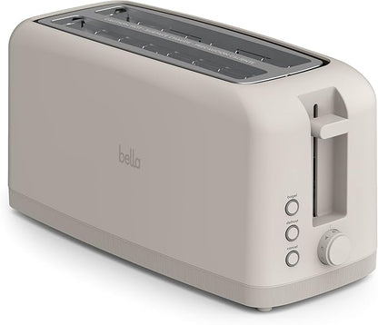 bella 4 Slice Slim Toaster, Fits-anywhere™ Kitchenware, 6 Setting Shade Control with Reheat & Cancel Buttons, Fits Sourdough, 10” Long Slot, Anti Jam & Auto Shutoff, 900 Watt, Oatmilk