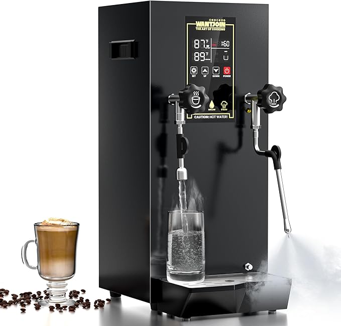 WantJoin Commercial Milk Frother & Beverage Heater - 1800W Multi-functional Milk Steamer Machine with LED Display Panel for Latte, Cappuccino, Coffee, Milk Tea Foam, Hot Water Dispenser - Hotel & Home