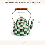Load image into Gallery viewer, MACKENZIE-CHILDS Enamel Tea Kettle, Stylish Tea Kettle for Stovetop, Green-and-White Emerald Check, 2 Quarts