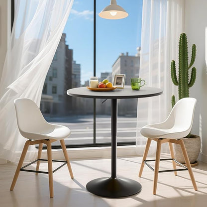 Athena Collection Bar Table Modern Round Cocktail Table Height Adjustable, Tall Bistro Pub Table with Sturdy Base, Suitable for Home, Kitchen, Pub, Restaurant, Black