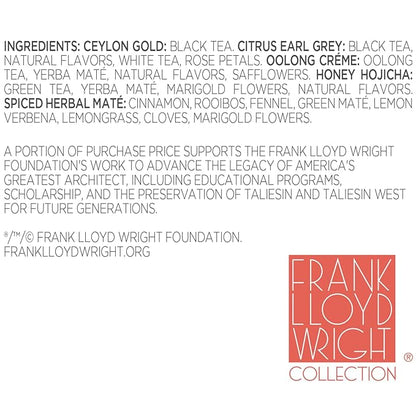 Tea Forte Frank Lloyd Wright Petite Presentation Box Tea Gift Set Sampler, 10 Count, 2 of Each Variety Individually Wrapped Handcrafted Pyramid Infuser Bags