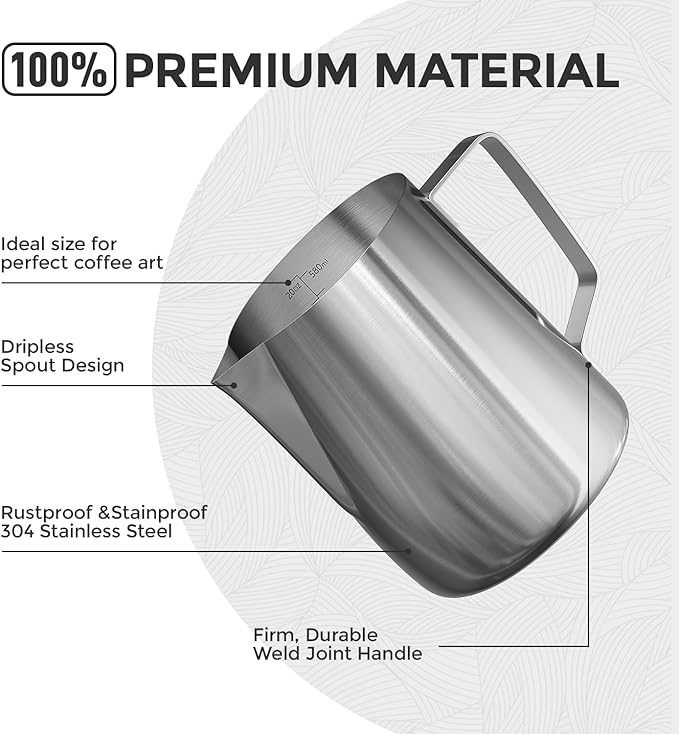 Milk Frothing Pitcher, 20 Oz/600 ML Milk Frother Steamer Cup Stainless Steel Espresso Cup with Decorating Pen