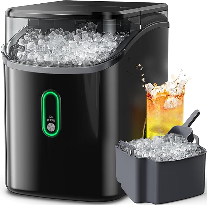 Silonn Nugget Ice Maker Countertop, Pebble Ice Makers with Crushed Soft Chewable Ice, 33lbs Per Day with Scoop, Pellet Portable Ice Machines with Auto-Cleaning for Home, Kitchen, Office, Black