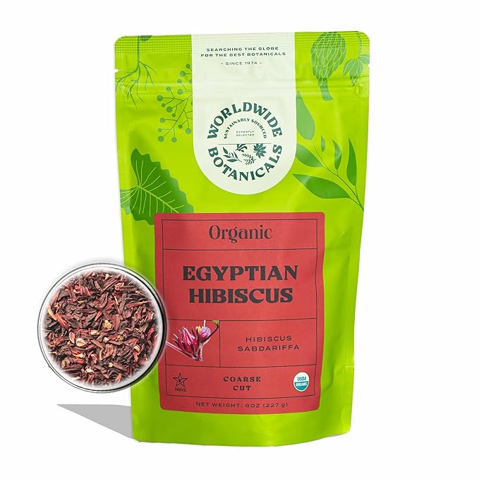 Worldwide Botanicals Organic Hibiscus Tea – 8 oz, Loose Leaf, Cut and Sifted – 100% Egyptian Hibiscus sabdariffa AKA Karkade, Roselle, Sorrel, Zobo, Flor de Jamaica