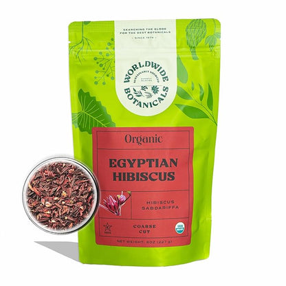 Worldwide Botanicals Organic Hibiscus Tea – 8 oz, Loose Leaf, Cut and Sifted – 100% Egyptian Hibiscus sabdariffa AKA Karkade, Roselle, Sorrel, Zobo, Flor de Jamaica