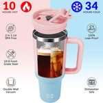 Load image into Gallery viewer, WETOWETO 40oz Tumbler with Handle | Insulated Stainless Steel Travel Mug | 34Hrs Cold &amp; 10Hrs Hot Retention | 100% Leakproof Lid &amp; Straw | Dishwasher Safe + Car Cup Holder Fit (Pink-Blue Gradient)