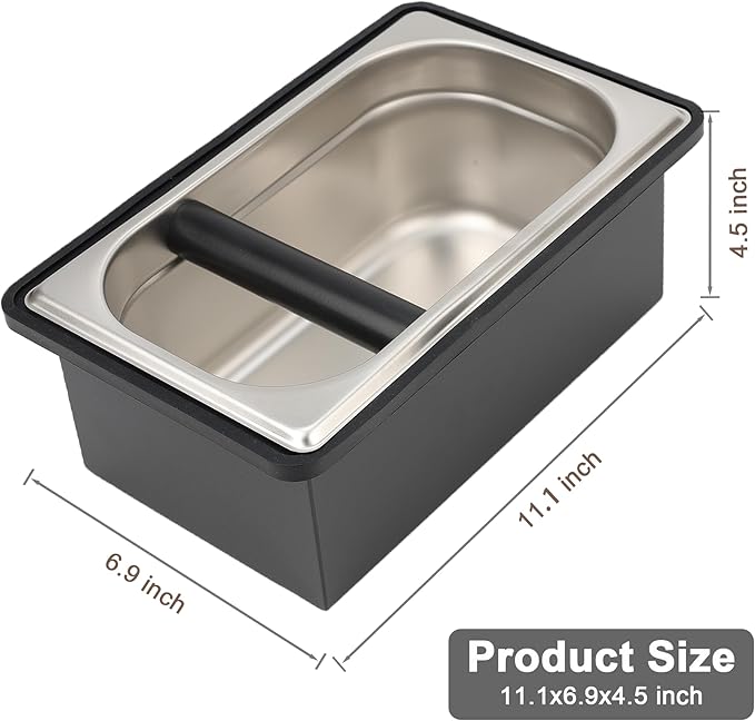 Espresso Knock Box, Coffee Knock Box for Espresso Grounds Disposal, Large Capacity, Equipped with Noise, Reduction Rubber Ring & Steel Holder, Ideal Tool for Espresso Machines, Black (Large)