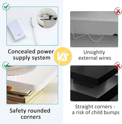 Spurgehom Contemporary Coffee Tables for Living Room, LED Coffee Table with Rounded Corner in 16 Colors, High Gloss 2 Tiers Table with Hidden Power Supply