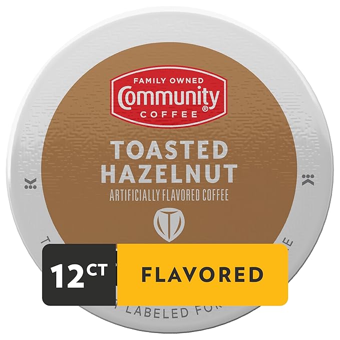 Community Coffee Toasted Hazelnut Flavored 12 Count Coffee Pods, Medium Roast, Compatible with Keurig 2.0 K-cup Brewers, 12 Count (Pack of 1)
