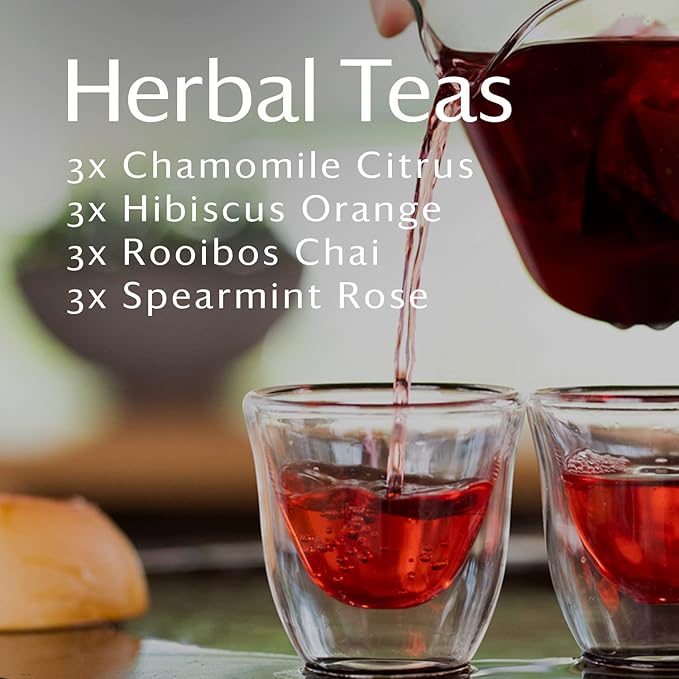 Grace Farms HERBAL TEA VARIETY Box (12 Enveloped Sachets) | 4 Naturally Sweet, Caffeine Free Flavors | Chamomile Citrus, Hibiscus Orange, Spearmint Rose, & Rooibos Chai | Organic, Fair Trade & Kosher | Gives Back 100% of Profits
