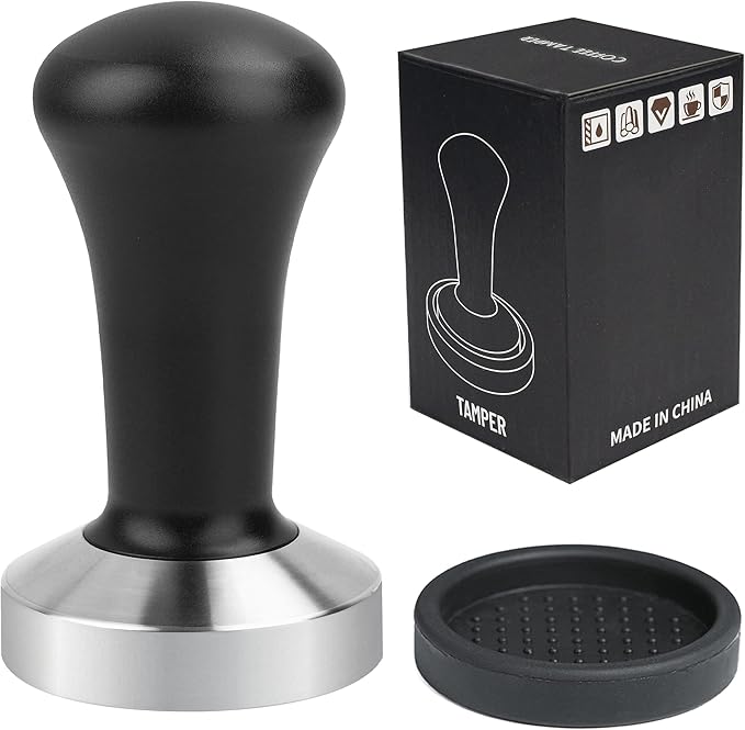 53mm Black Coffee Tamper Espresso Press with Small Mat 304 Stainless Steel Base Aluminum Handle Barista Tool