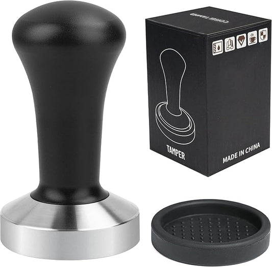 53mm Black Coffee Tamper Espresso Press with Small Mat 304 Stainless Steel Base Aluminum Handle Barista Tool