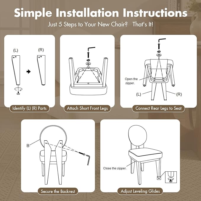 Mid-Century Modern Walnut Dining Chairs Set of 2, Vintage White Wooden Kitchen Chairs, Retro Upholstered Linen Cushioned Seat with Curved Backrest, Armless Accent Side Chair for Bedroom