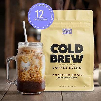 Birch Glen Roasters Cold Brew Coffee | Flavored Coarse Ground Coffee | Medium Roast | Artisanal Roasting | 100% Arabica |1 LB Bag | French Vanilla